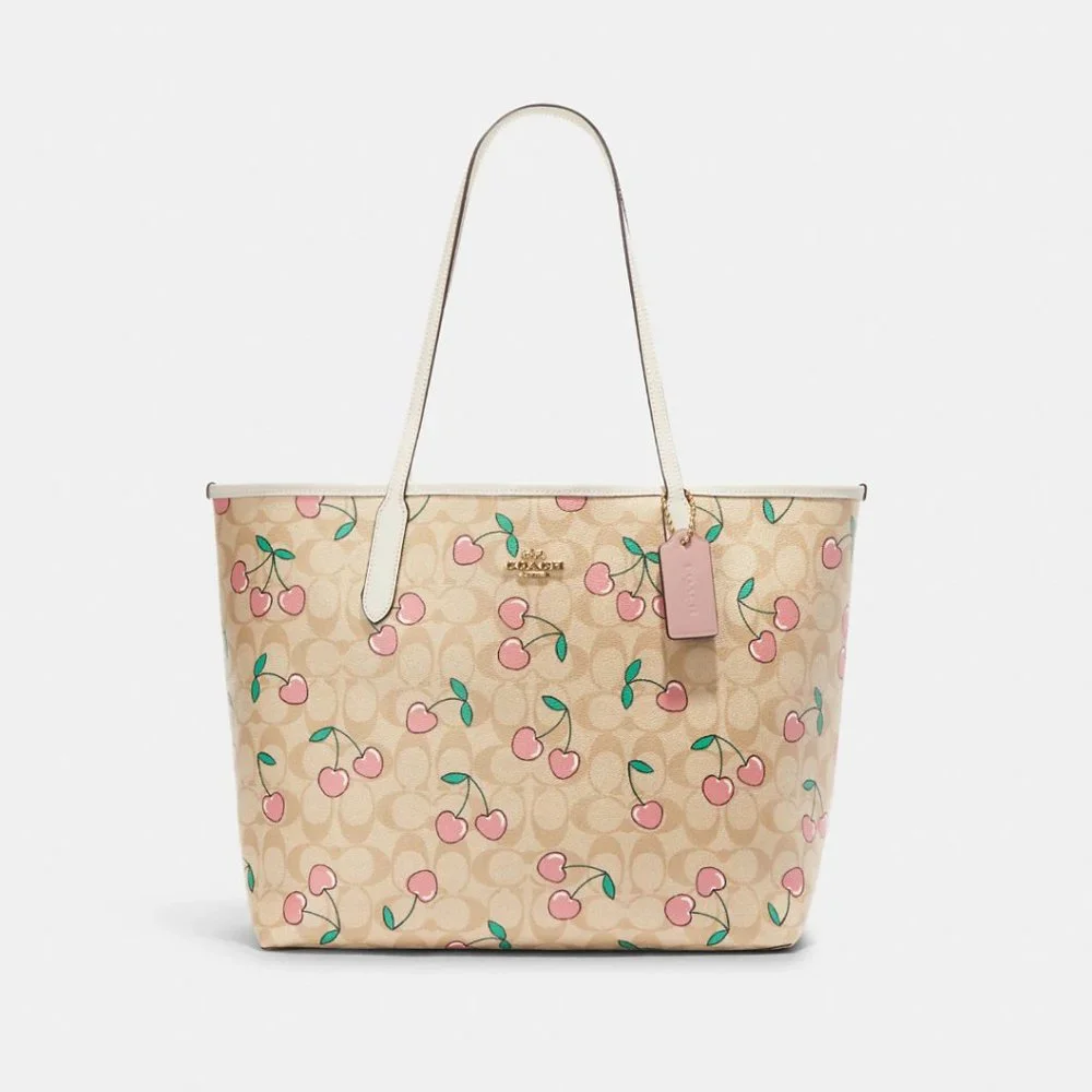NWT Coach City Tote In Signature Canvas With Heart Cherry Print - Picture 1 of 7
